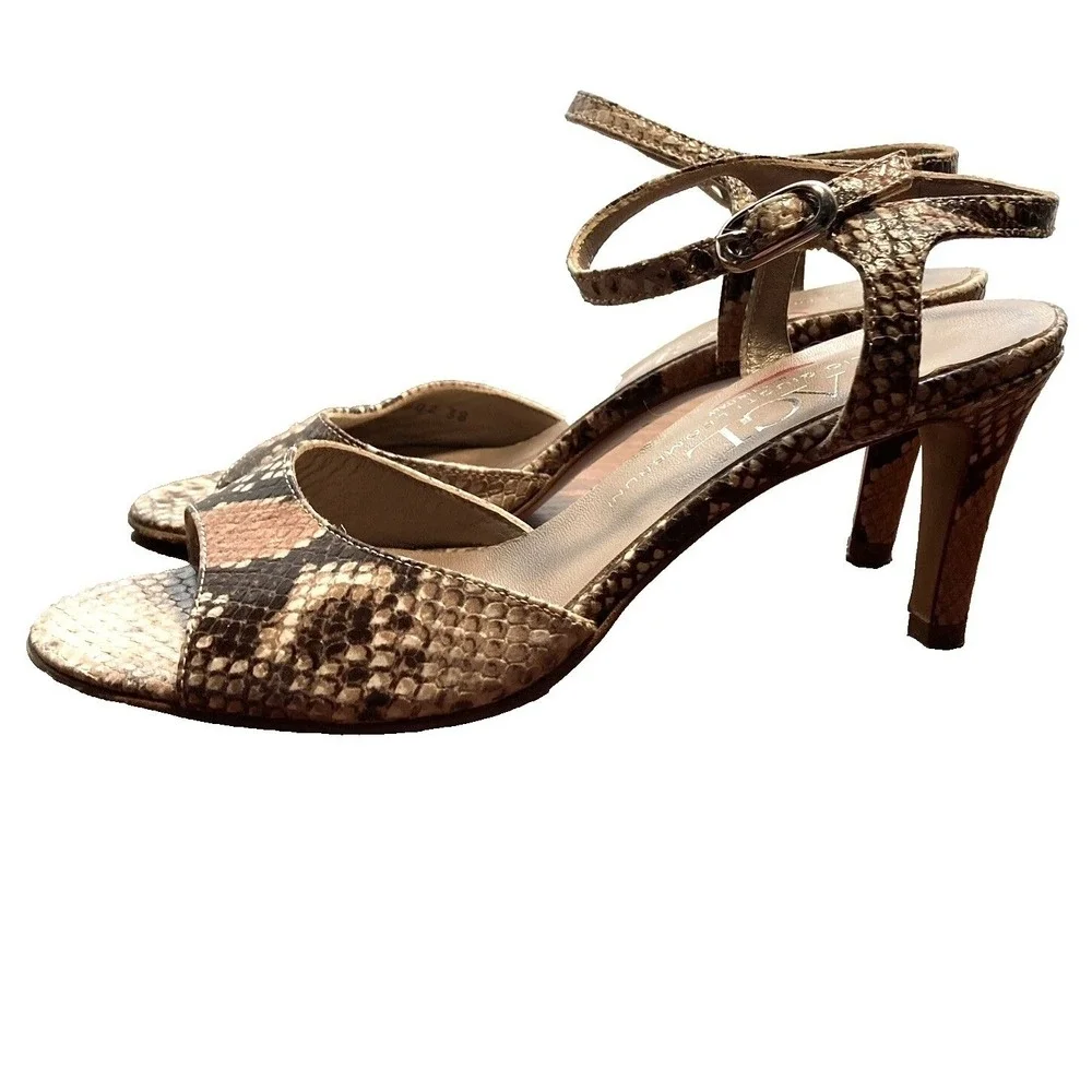 VTG AGL Attilio Giusti Leombruni Embossed Python Snakeskin Heel Women 7 38 Italy